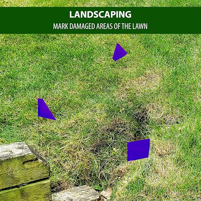 Purple Marking Flags for Yard - 4x5x15 Inch Purple Flags for Outside - 100 Pack - Markers For Lawn, Irrigation, Landscaping, Survey & Sprinkler Head Marking-VerdiqueGarden