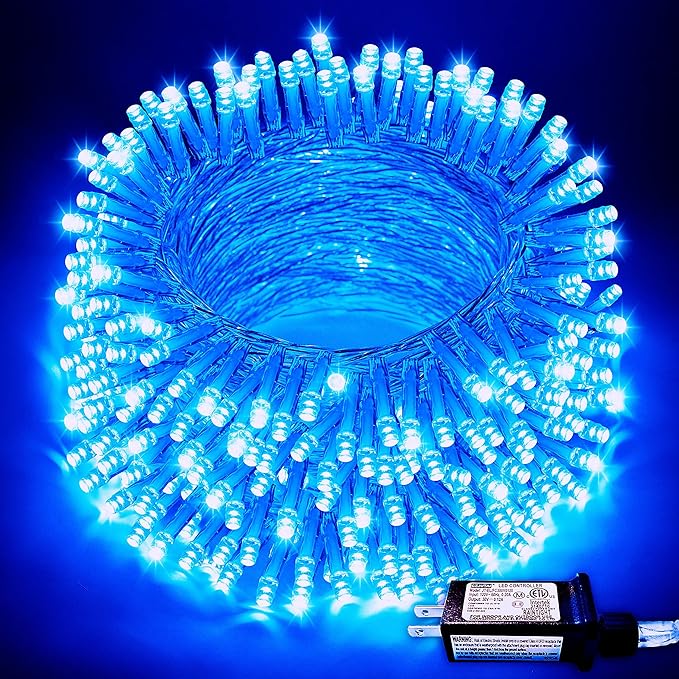 JMEXSUSS 66ft 200 LED Blue Christmas Lights Indoor Outdoor, Connectable Blue String Lights Clear Wire Plug in, 8 Modes Blue Fary Lights for Halloween Tree Party Bedroom Wall Christmas Decoration-VerdiqueGarden