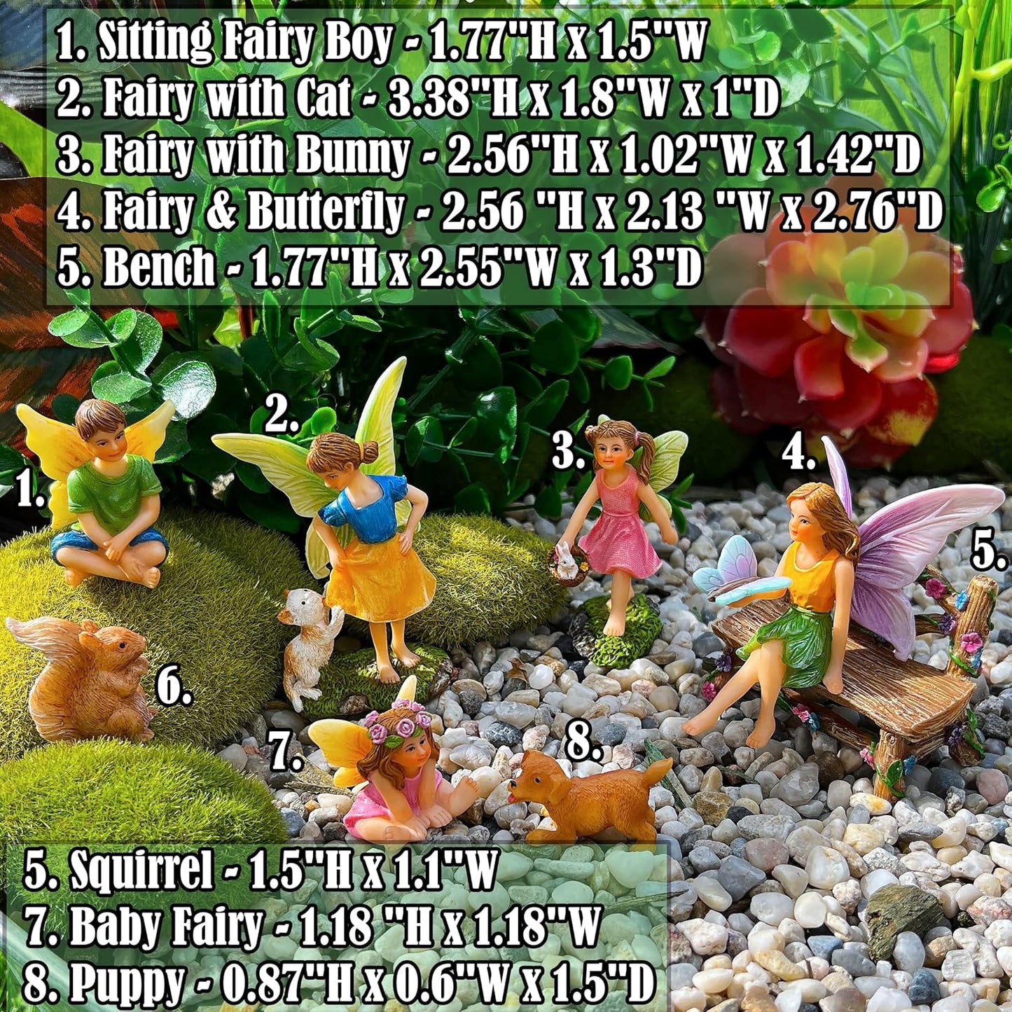 Mood Lab Fairy Garden - Miniature Fairies Figurines with Animals - Statues & Accessories Decor Set of 8 pcs-VerdiqueGarden