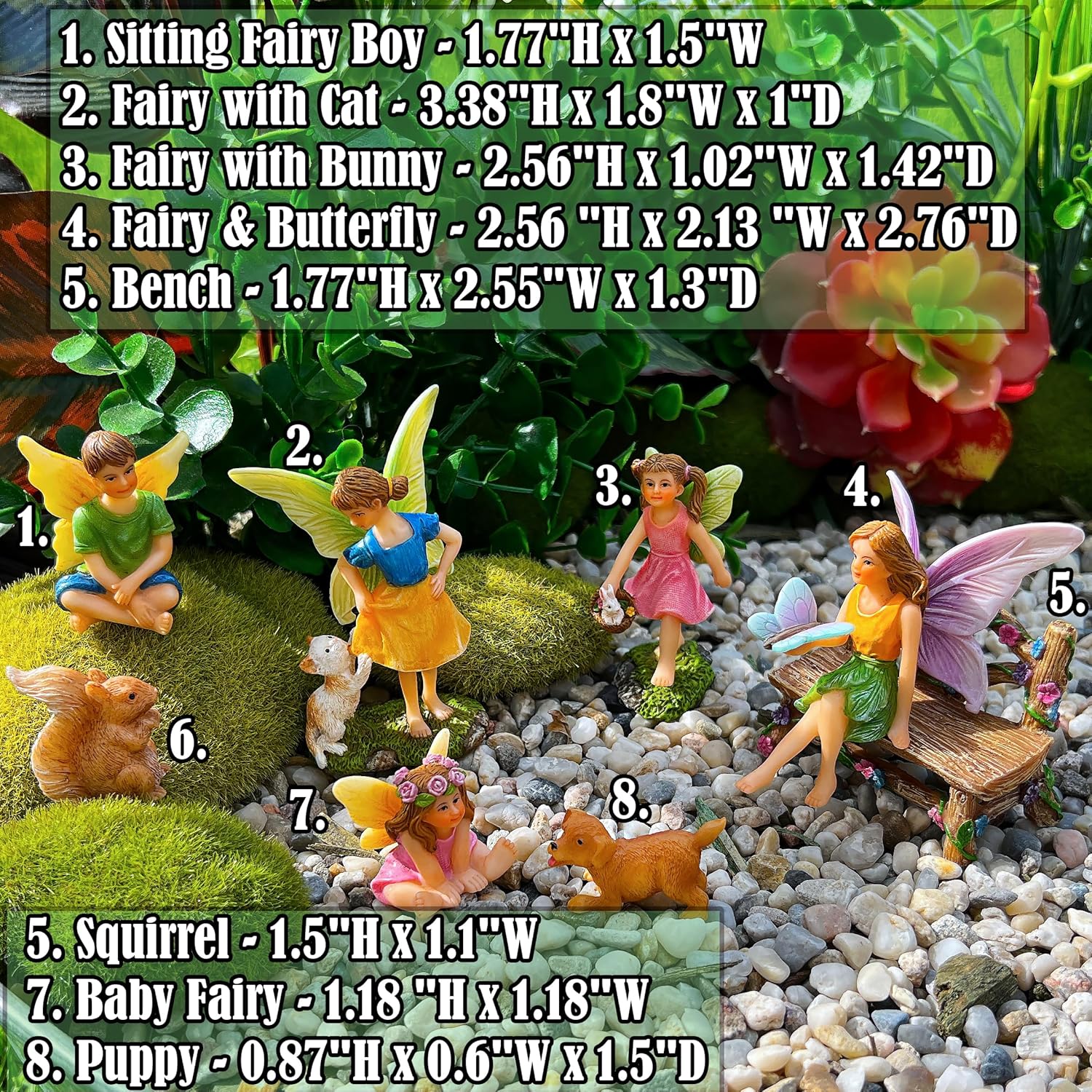 Mood Lab Fairy Garden - Miniature Fairies Figurines with Animals - Statues & Accessories Decor Set of 8 pcs-VerdiqueGarden