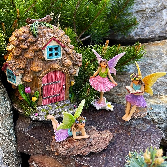 Mood Lab Fairy Garden - Pinecone Fairy House Kit of 4 pcs - Miniature Figurines & Accessories Set - Outdoor or House Decor-VerdiqueGarden