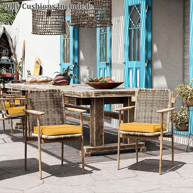 Patio Chair Cushions 17 X 16 X 3 Inch Waterproof Outdoor Seat Cushions for Patio Furniture, Outdoor Sofa Couch Pads with Ties & Handle, Set of 2, Yellow-VerdiqueGarden