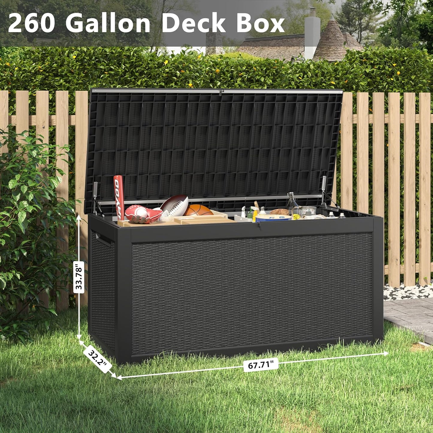 260 Gallon Resin Deck Box, Large Indoor and Outdoor Storage Box, Weatherproof and UV Resistant Outdoor Storage Box with Built-in Steel Beams for Patio Cushions, Pool Supplies-VerdiqueGarden