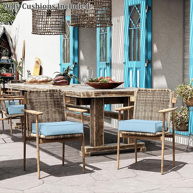 Patio Chair Cushions 18.5 X 16 X 4 Inch Waterproof Outdoor Seat Cushions for Patio Furniture, Outdoor Sofa Couch Pads with Ties & Handle, Set of 2, Light Blue-VerdiqueGarden