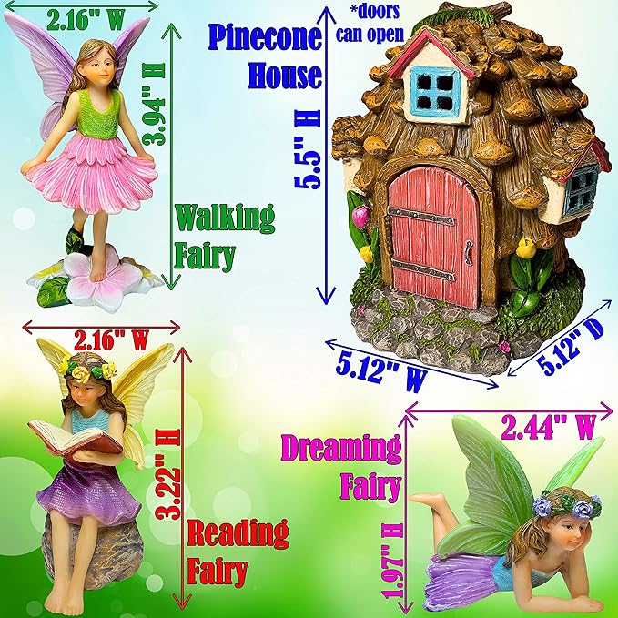 Mood Lab Fairy Garden - Pinecone Fairy House Kit of 4 pcs - Miniature Figurines & Accessories Set - Outdoor or House Decor-VerdiqueGarden