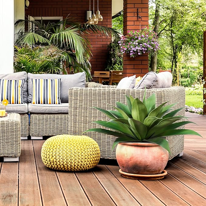 Artificial Plants Fake Agave Succulent Plant 28 Inch Big Size Faux Succulents Stems for Indoor Outdoor Realistic & Natural Home Decor Plants for Office Housewarming 2 Pack-VerdiqueGarden