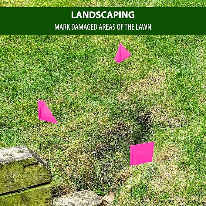 Pink Marking Flags 1000 Pack - 4x5x15 Inch Pink Flags for Yard - Markers For Lawn, Irrigation, Landscaping, Survey & Sprinkler Head Marking-VerdiqueGarden