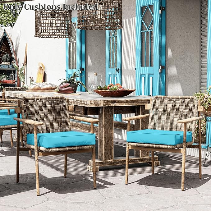 Patio Chair Cushions 22 X 22 X 4 Inch Waterproof Outdoor Seat Cushions for Patio Furniture, Outdoor Sofa Couch Pads with Ties & Handle, Set of 2, Lake Blue-VerdiqueGarden