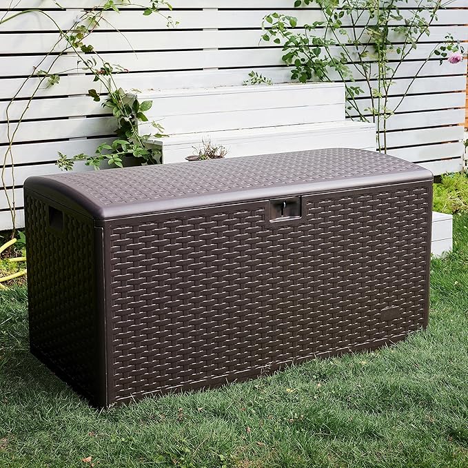 Amazon Basics Outdoor Organization & Storage Deck Box with Lid, 99 Gallon, Brown-VerdiqueGarden