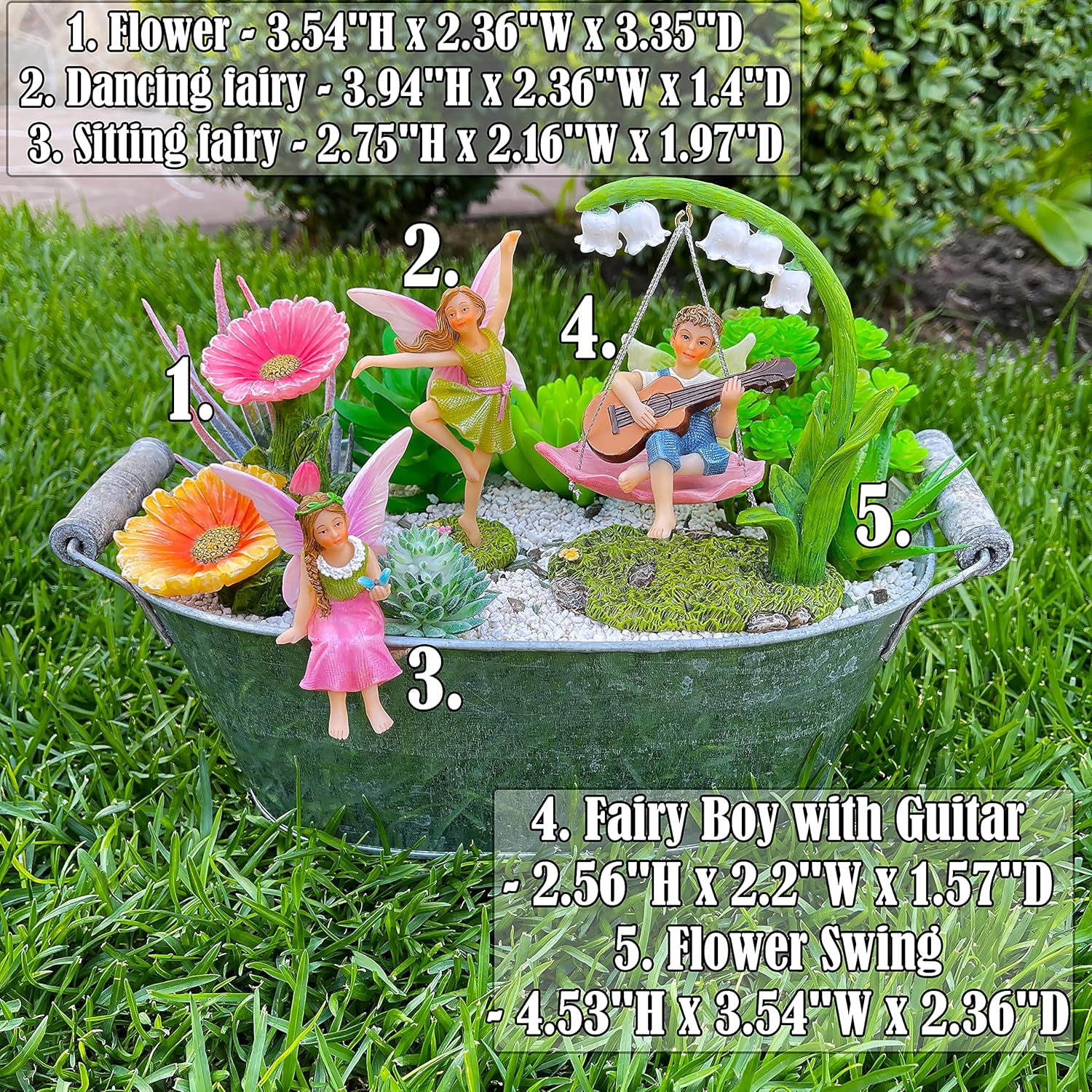 Mood Lab Fairy Garden - Dancing Swing Accessories Kit of 5 pcs - Miniature Garden Figurines Set - Outdoor or House Decor-VerdiqueGarden