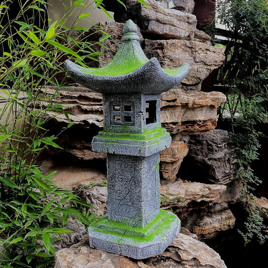 31.5’’High Japanese Pagoda Statue Moss-Covered Retro Miniature Tower Lantern Garden Decoration Figurines Outdoor Asian Decoration Zen Courtyard Landscape…-VerdiqueGarden