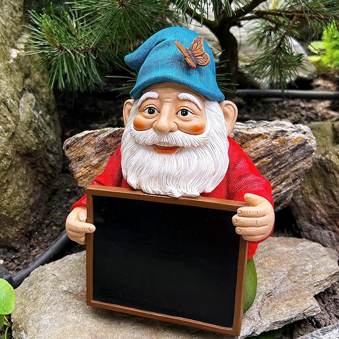 Mood Lab Garden Gnome with Chalkboard Sign - Funny Gnome Statue - 8.7 Inch Tall Lawn Figurine - for Outdoor & House Decor-VerdiqueGarden