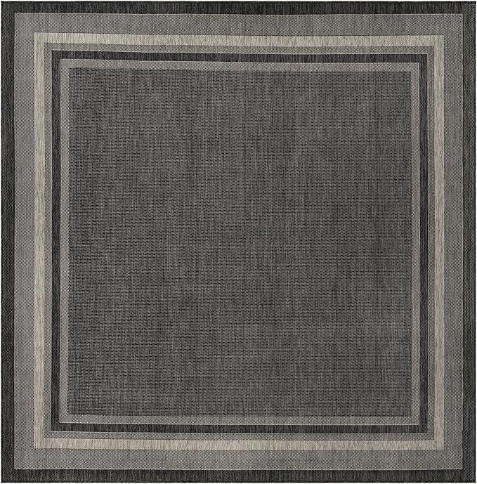 Unique Loom Outdoor Border Collection Area Rug - Soft Border (13' Square Black/Ivory)-VerdiqueGarden