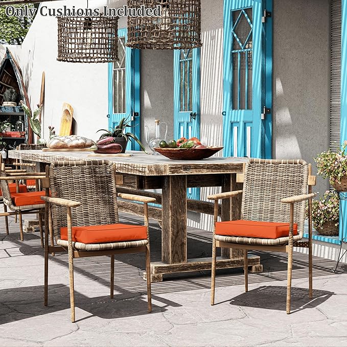 Patio Chair Cushions 17 X 16 X 3 Inch Waterproof Outdoor Seat Cushions for Patio Furniture, Outdoor Sofa Couch Pads with Ties & Handle, Set of 2, Orange-VerdiqueGarden
