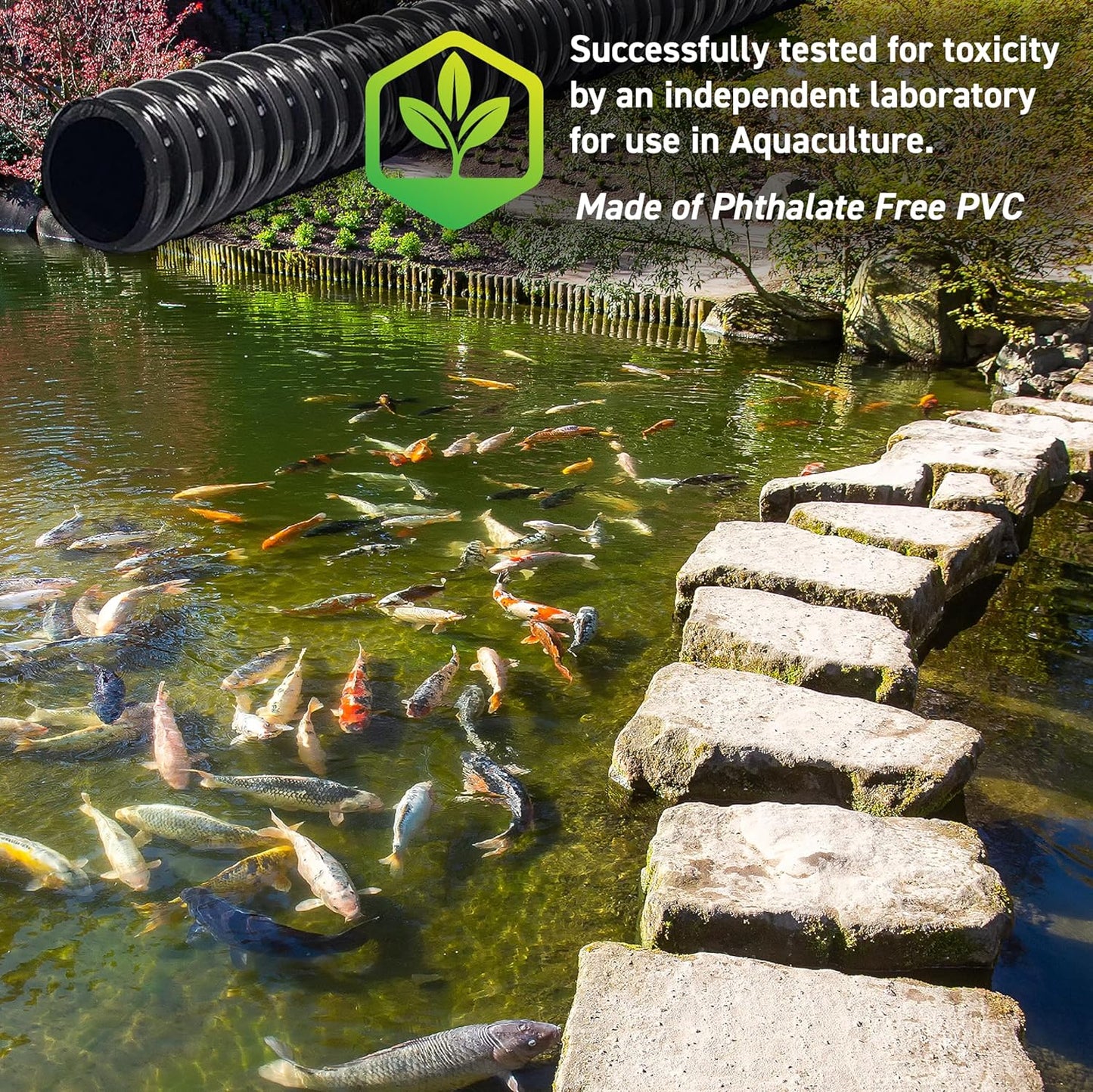 Sealproof Kinkproof 1-1/2" Dia Waterfall, Pond Tubing, 1-1/2-Inch ID, 20 FT, Black Corrugated PVC Strong Flexible Tubing, Made in USA-VerdiqueGarden