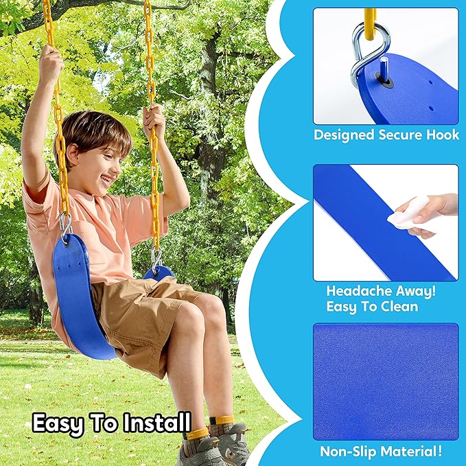 TURFEE 2 Pack Swing for Outdoor Swing Set, Swing Seat Replacement Kit with 66" Heavy Duty Chains, 4 Snap Hook for Kids Outdoor Play Playground, Trees, Playground (Blue)-VerdiqueGarden