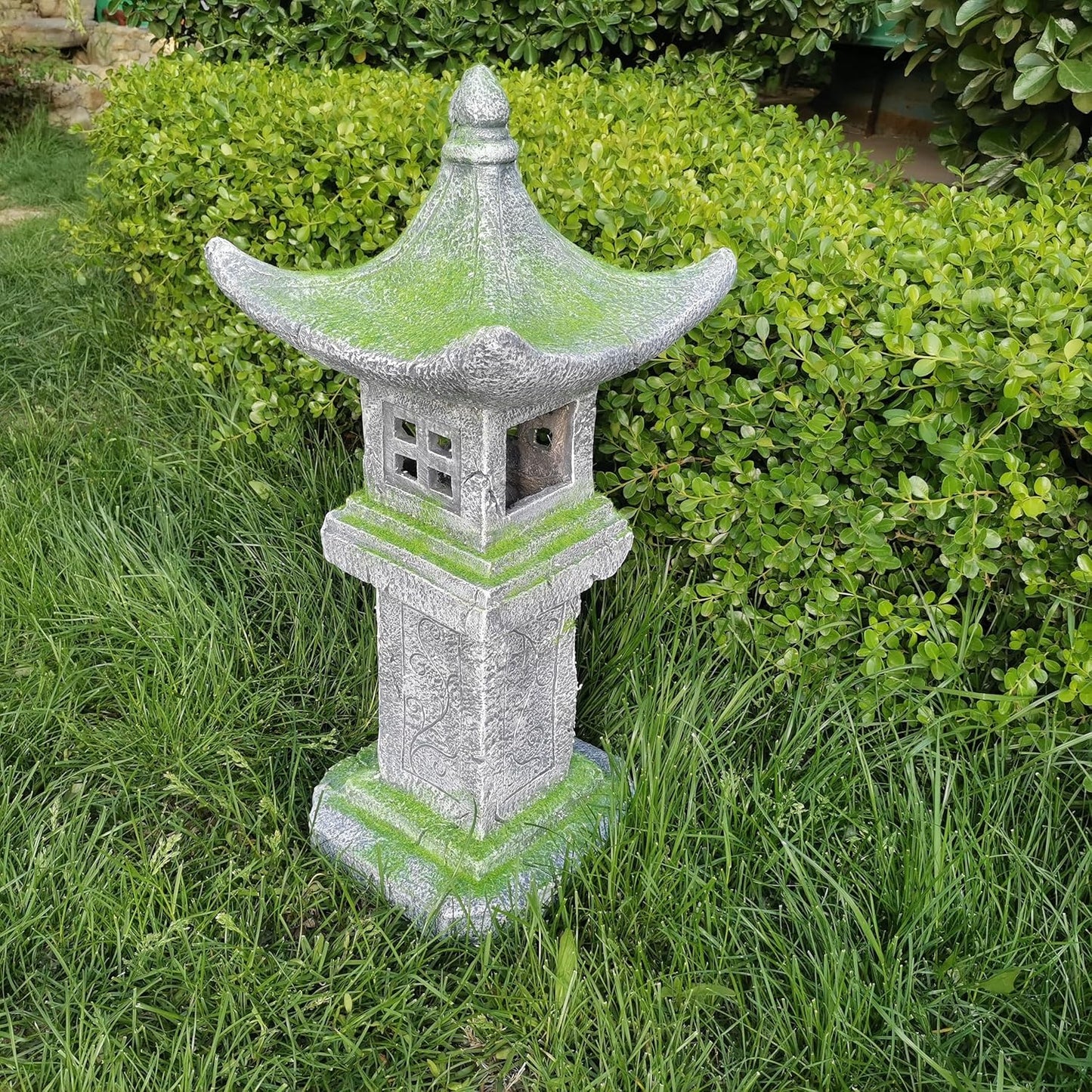 31.5’’High Japanese Pagoda Statue Moss-Covered Retro Miniature Tower Lantern Garden Decoration Figurines Outdoor Asian Decoration Zen Courtyard Landscape…-VerdiqueGarden