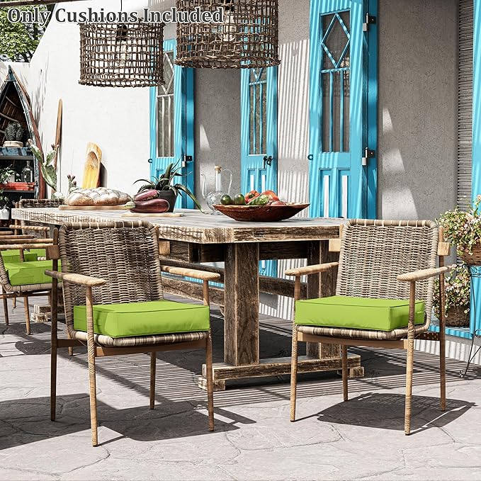 Patio Chair Cushions 19 X 19 X 4 Inch Waterproof Outdoor Seat Cushions for Patio Furniture, Outdoor Sofa Couch Pads with Ties & Handle, Set of 2, Grass Green-VerdiqueGarden