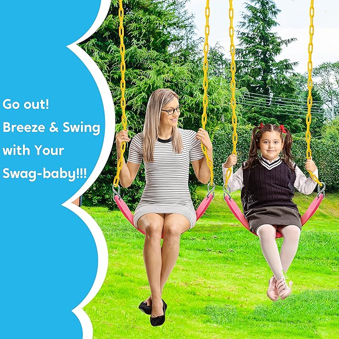 TURFEE 2 Packs Heavy Duty Swing Seat, Swing Set Accessories Replacement with 4 Snap Hooks for Kids Outdoor Play Playground, Trees, Swingsets, Playground(Pink)-VerdiqueGarden