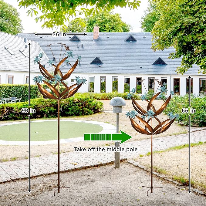 Butterfly Flower Garden Wind Spinner - Large Kinetic Outdoor Metal Wind Sculptures & Spinners Decor for Yard and Garden, Whirligigs Large Wind Spinners for Patio, Lawn, Outside (26" W x 90" H)-VerdiqueGarden