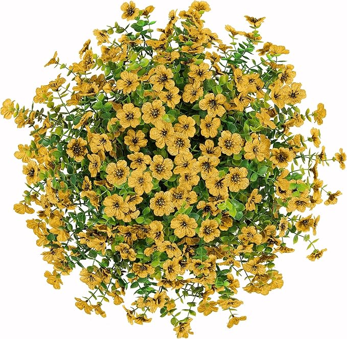 Artificial Fake Fall Hanging Mums Plants Flowers Basket for Outdoor, Autumn Faux Silk Yellow Daisy in Hang Planter Look Real UV Resistant for Porch Home Patio Balcony Yard Decor-VerdiqueGarden