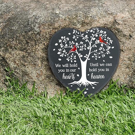 Cardinal Memorial Slate Stone - Hold You in Our Hearts, Memorial Plaque Sympathy Gifts for Loss of Loved One, Memorial Gifts for Loss of Father, Mother, Brother Garden Slate Stone TNA6-VerdiqueGarden