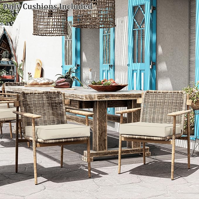 Patio Chair Cushions 22 X 22 X 4 Inch Waterproof Outdoor Seat Cushions for Patio Furniture, Outdoor Sofa Couch Pads with Ties & Handle, Set of 2, Cream-VerdiqueGarden