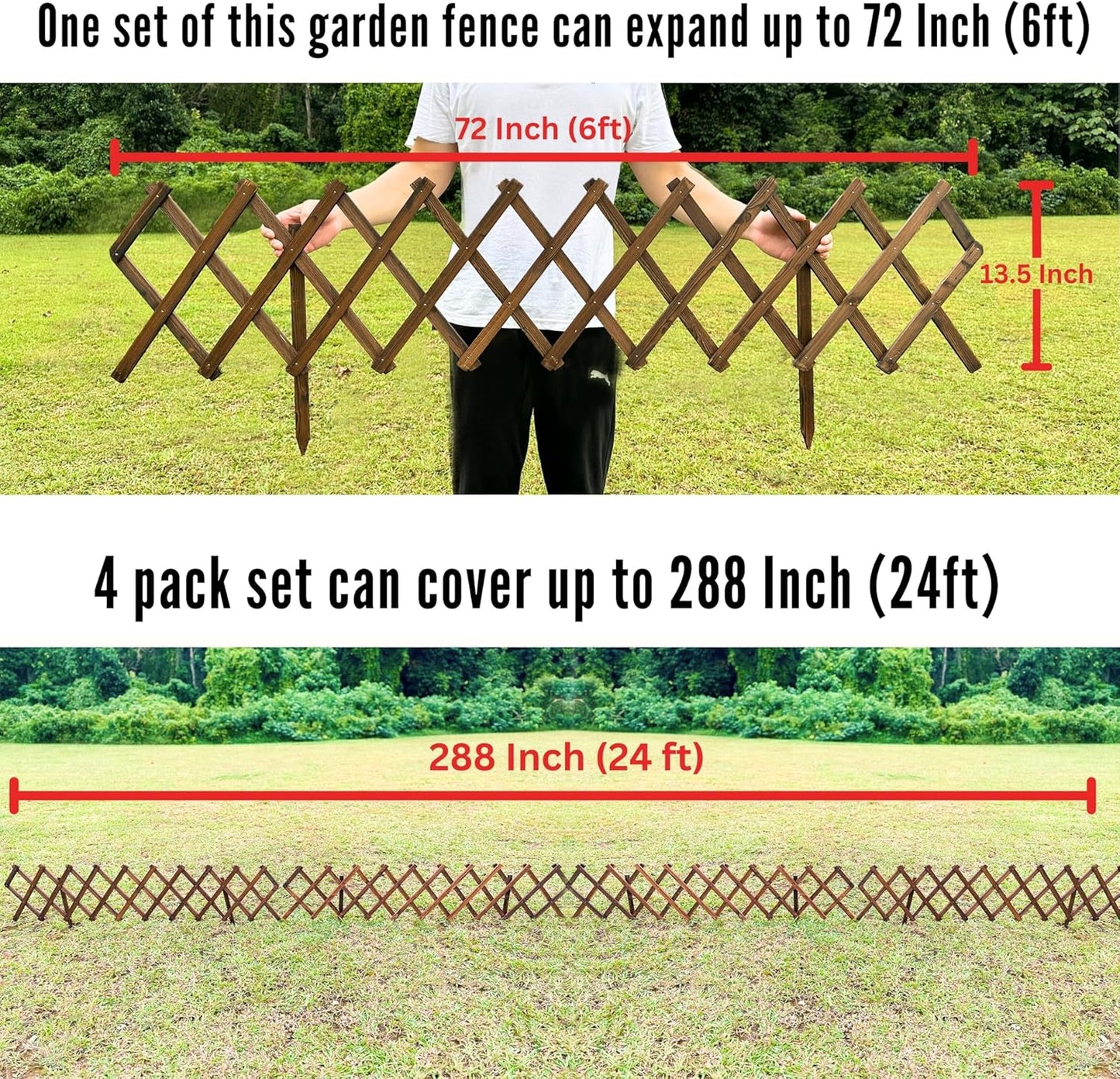 ShopLaLa Garden Fence- 4 Pack, Total 24ft (L) Wooden Lattice Flower Edging for Yard Lawn Landscape Patio Outdoor Decor, Expandable Plant Garden Trellis, Animal Barrier Fence No Dig Panel for Small Dog-VerdiqueGarden