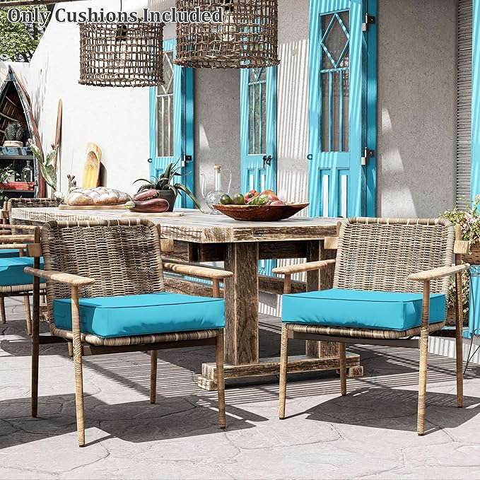 Patio Chair Cushions 24 X 24 X 5 Inch Waterproof Outdoor Seat Cushions for Patio Furniture, Outdoor Sofa Couch Pads with Ties & Handle, Set of 2, Lake Blue-VerdiqueGarden