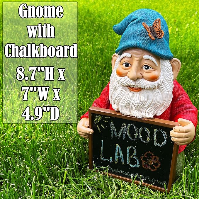 Mood Lab Garden Gnome with Chalkboard Sign - Funny Gnome Statue - 8.7 Inch Tall Lawn Figurine - for Outdoor & House Decor-VerdiqueGarden