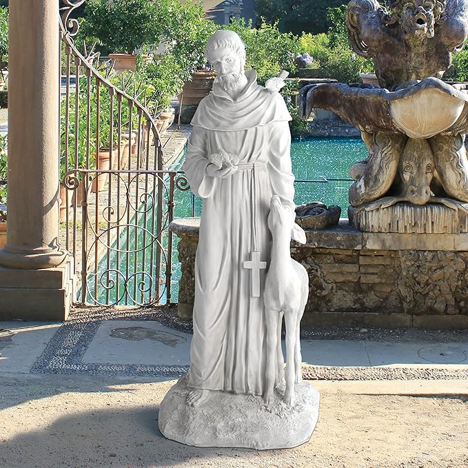 Design Toscano Francis of Assisi, Patron of Animals Religious Garden Decor Statue, 37 inches Tall, Cast Stone Resin, Antique Stone Finish-VerdiqueGarden