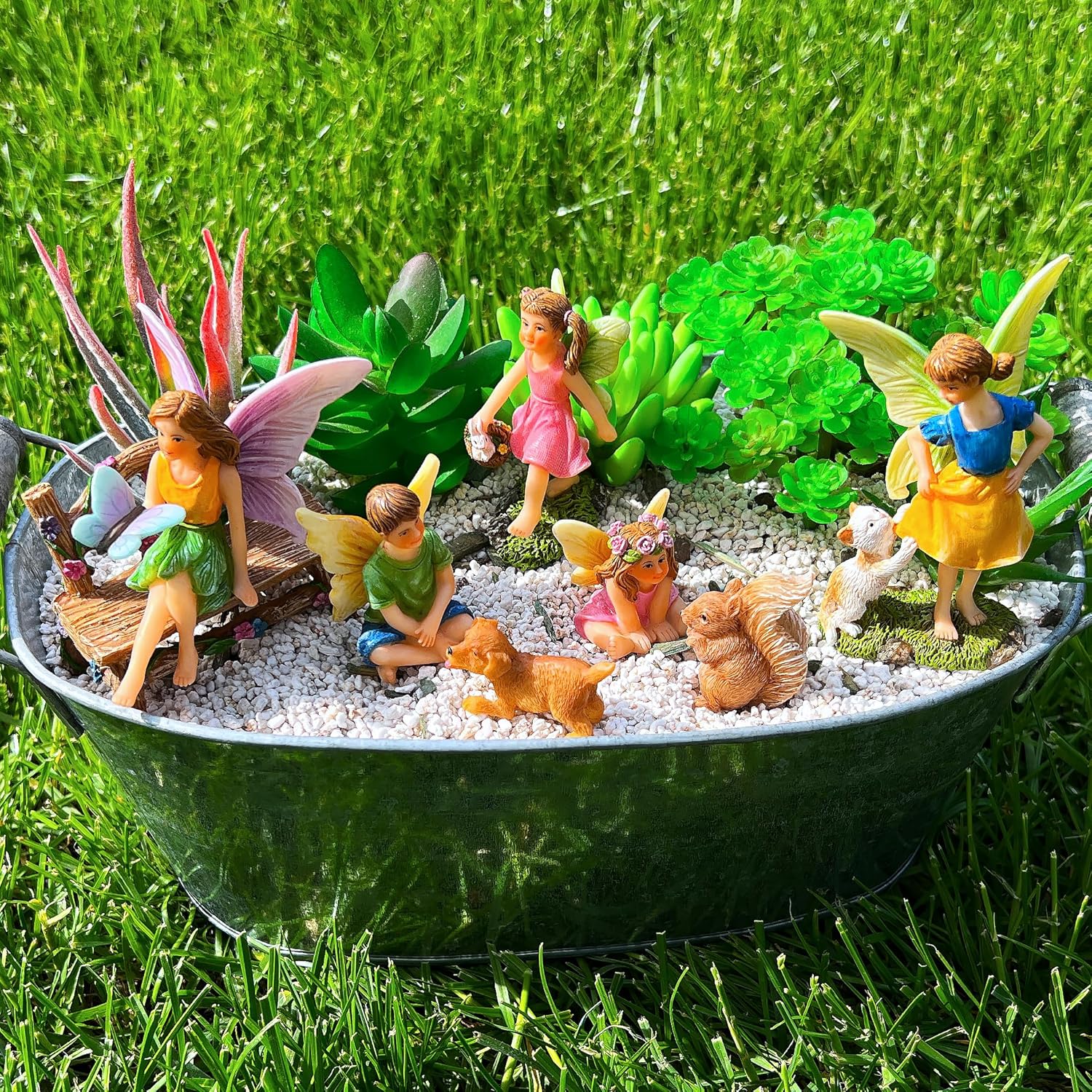 Mood Lab Fairy Garden - Miniature Fairies Figurines with Animals - Statues & Accessories Decor Set of 8 pcs-VerdiqueGarden