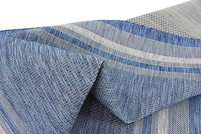 Unique Loom Outdoor Border Collection Area Rug - Soft Border (8' x 11' 4" Rectangle, Blue/ Ivory)-VerdiqueGarden