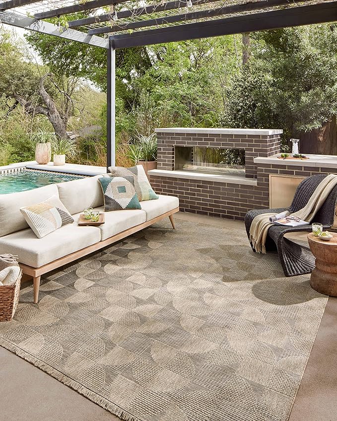 Loloi Dawn Collection Indoor/Outdoor DAW-08 Beige 7'-8" x 10' Area Rug-VerdiqueGarden