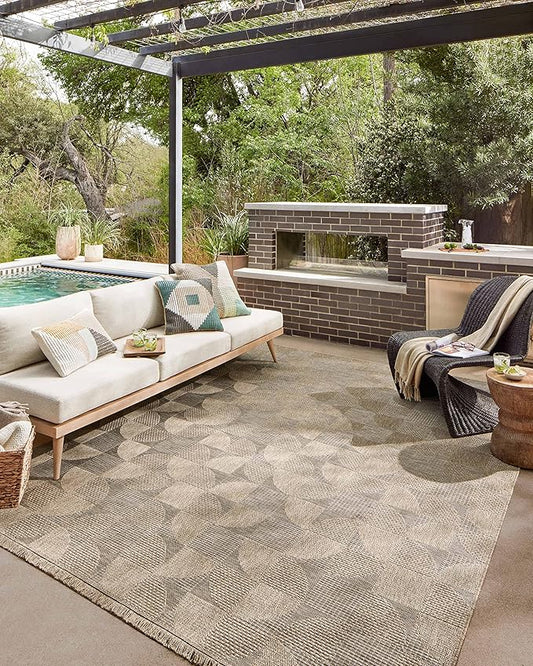 Loloi Dawn Collection Indoor/Outdoor DAW-08 Beige 7'-8" x 10' Area Rug-VerdiqueGarden