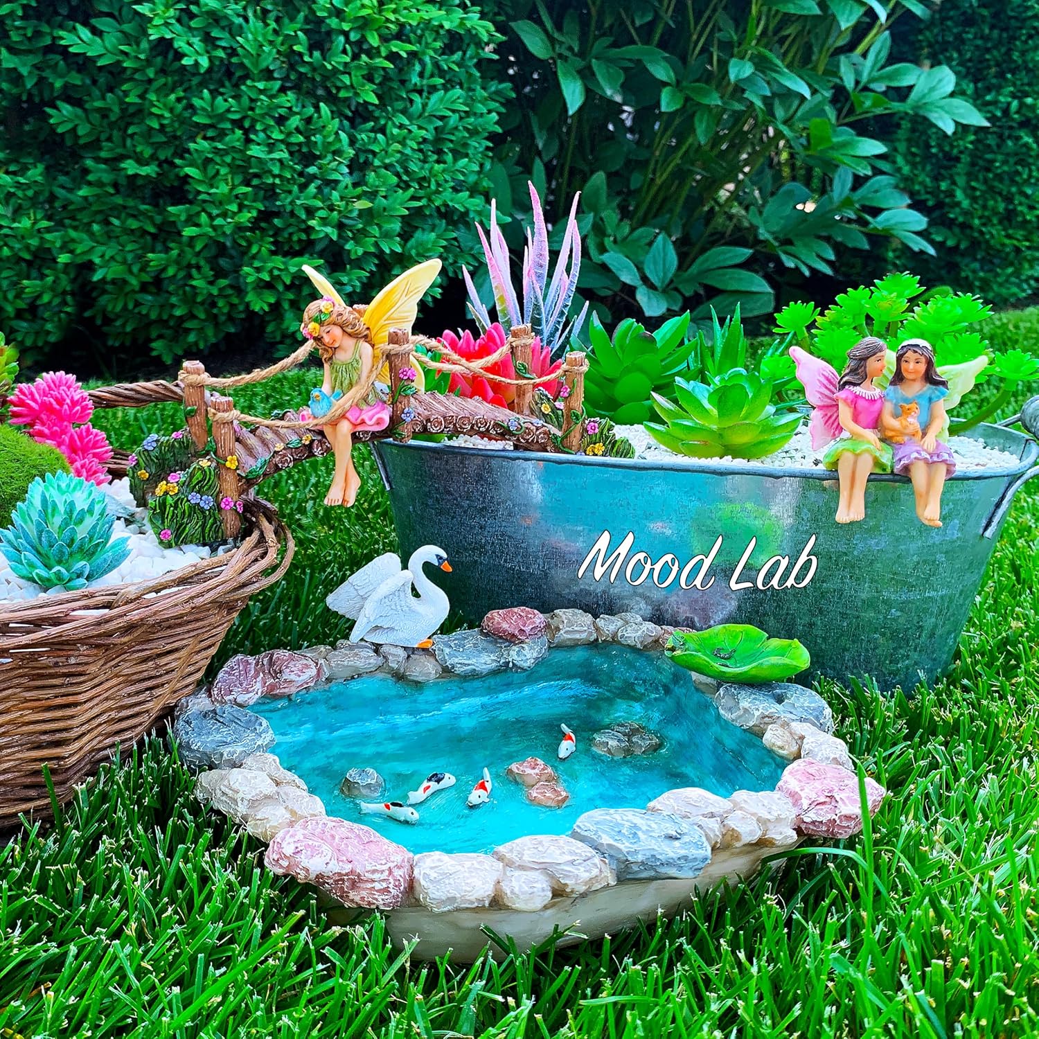 Mood Lab Fairy Garden Fish Pond Kit - Miniature Bridge Set of 6 pcs Fairy Garden Figurines & Accessories - Outdoor or House Decor-VerdiqueGarden
