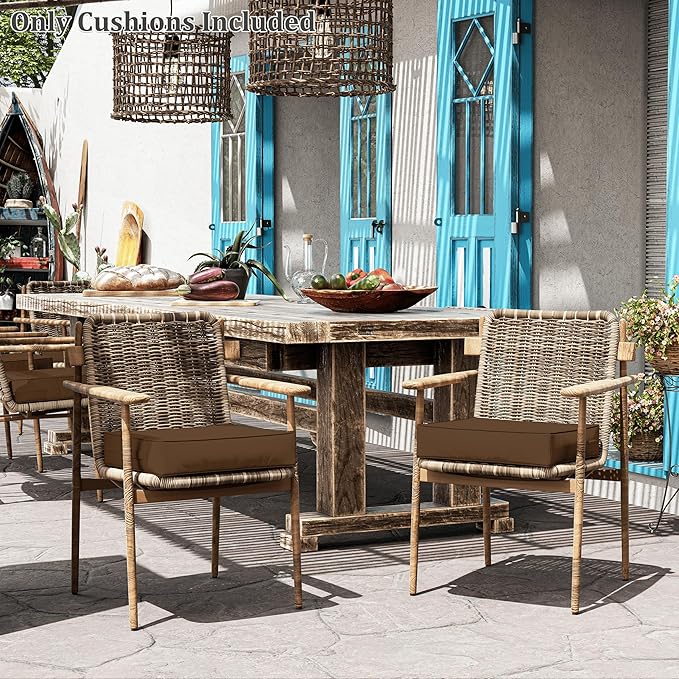 Patio Chair Cushions 19 X 19 X 4 Inch Waterproof Outdoor Seat Cushions for Patio Furniture, Outdoor Sofa Couch Pads with Ties & Handle, Set of 2, Chocolate-VerdiqueGarden