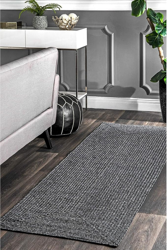 nuLOOM 2' x 16' Solid Hand Braided Indoor/Outdoor Area Rug, Pet-Friendly, High Traffic, Weather Resistant, for Patio, Balcony, Bedroom, Living, Dining Room, Wynn Charcoal-VerdiqueGarden