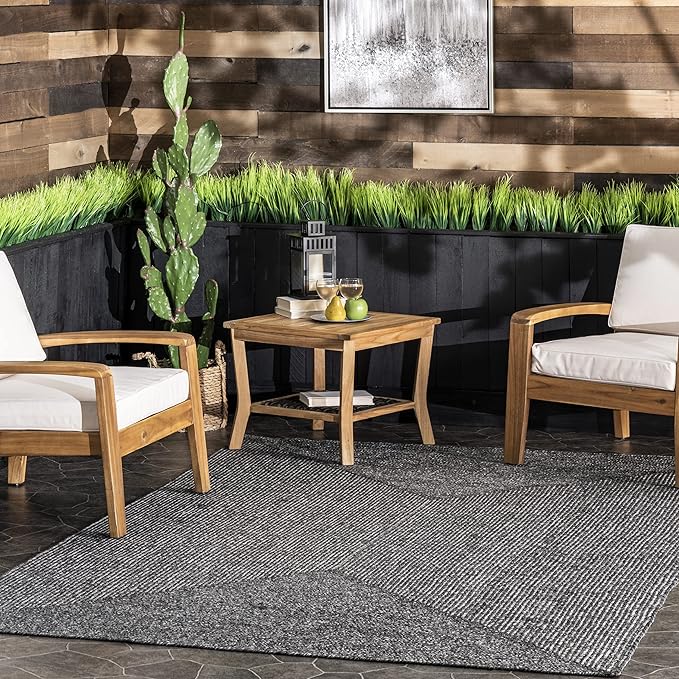 nuLOOM 4' x 6' Solid Hand Braided Indoor/Outdoor Area Rug, Pet-Friendly, High Traffic, Weather Resistant, for Patio, Balcony, Bedroom, Living, Dining Room, Wynn Charcoal-VerdiqueGarden