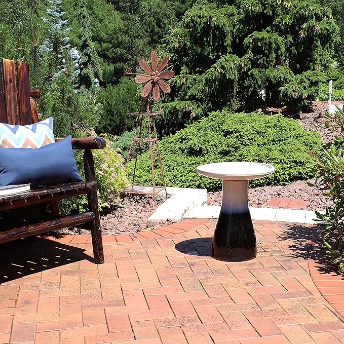 Sunnydaze 21" H Ceramic Bird Bath for Outside - Hand-Painted Outdoor Bird Bath Bowl, UV/Frost-Resistant Finish - Twilight - Classic Pedestal-VerdiqueGarden