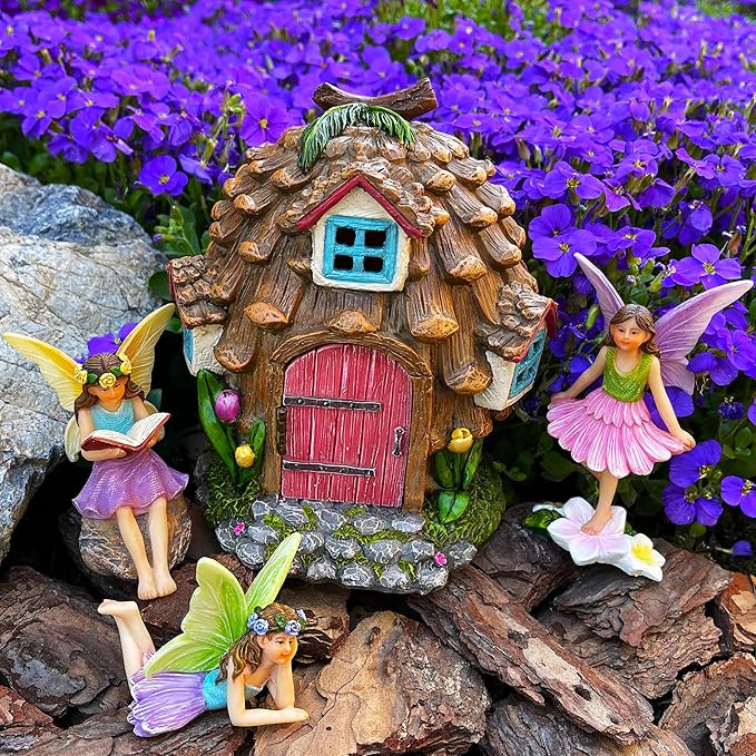 Mood Lab Fairy Garden - Pinecone Fairy House Kit of 4 pcs - Miniature Figurines & Accessories Set - Outdoor or House Decor-VerdiqueGarden