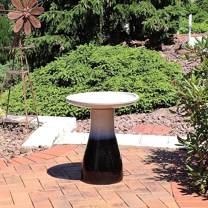 Sunnydaze 21" H Ceramic Bird Bath for Outside - Hand-Painted Outdoor Bird Bath Bowl, UV/Frost-Resistant Finish - Twilight - Classic Pedestal-VerdiqueGarden