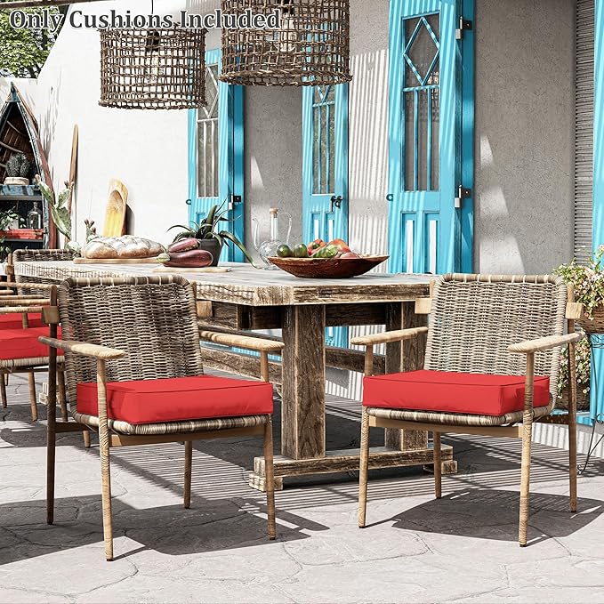 Patio Chair Cushions 22 X 22 X 4 Inch Waterproof Outdoor Seat Cushions for Patio Furniture, Outdoor Sofa Couch Pads with Ties & Handle, Set of 2, Red-VerdiqueGarden
