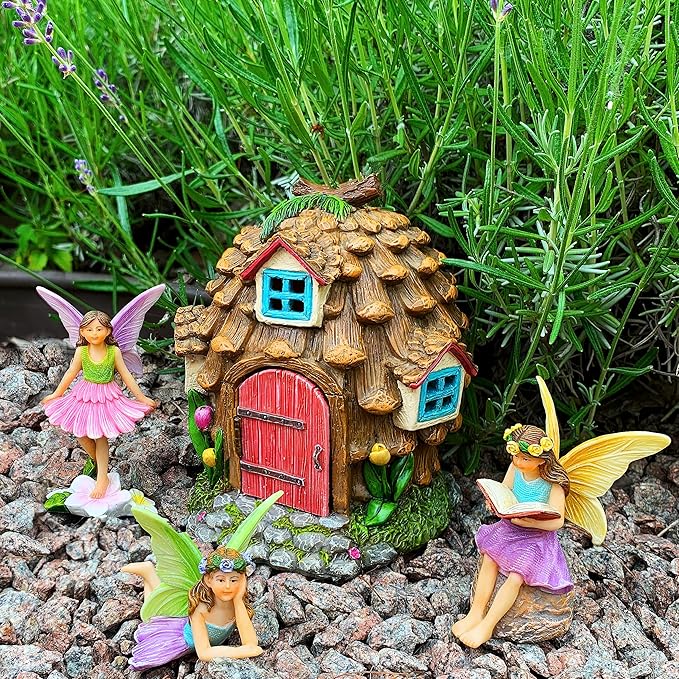 Mood Lab Fairy Garden - Pinecone Fairy House Kit of 4 pcs - Miniature Figurines & Accessories Set - Outdoor or House Decor-VerdiqueGarden