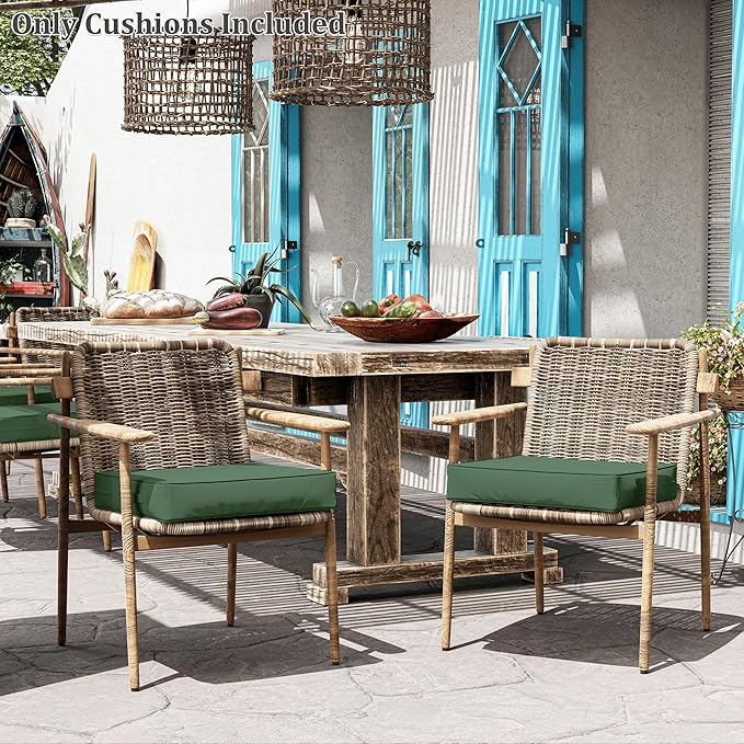 Patio Chair Cushions 22 X 22 X 4 Inch Waterproof Outdoor Seat Cushions for Patio Furniture, Outdoor Sofa Couch Pads with Ties & Handle, Set of 2, Green-VerdiqueGarden