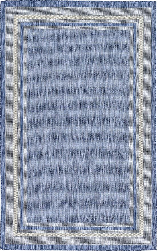 Unique Loom Outdoor Border Collection Area Rug - Soft Border (5' 3" x 8' Rectangle Blue/Ivory)-VerdiqueGarden