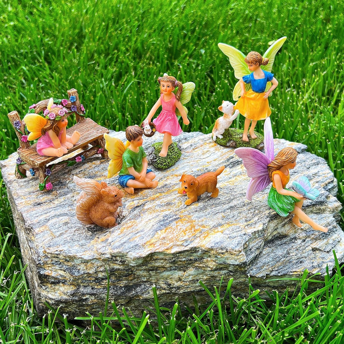 Mood Lab Fairy Garden - Miniature Fairies Figurines with Animals - Statues & Accessories Decor Set of 8 pcs-VerdiqueGarden