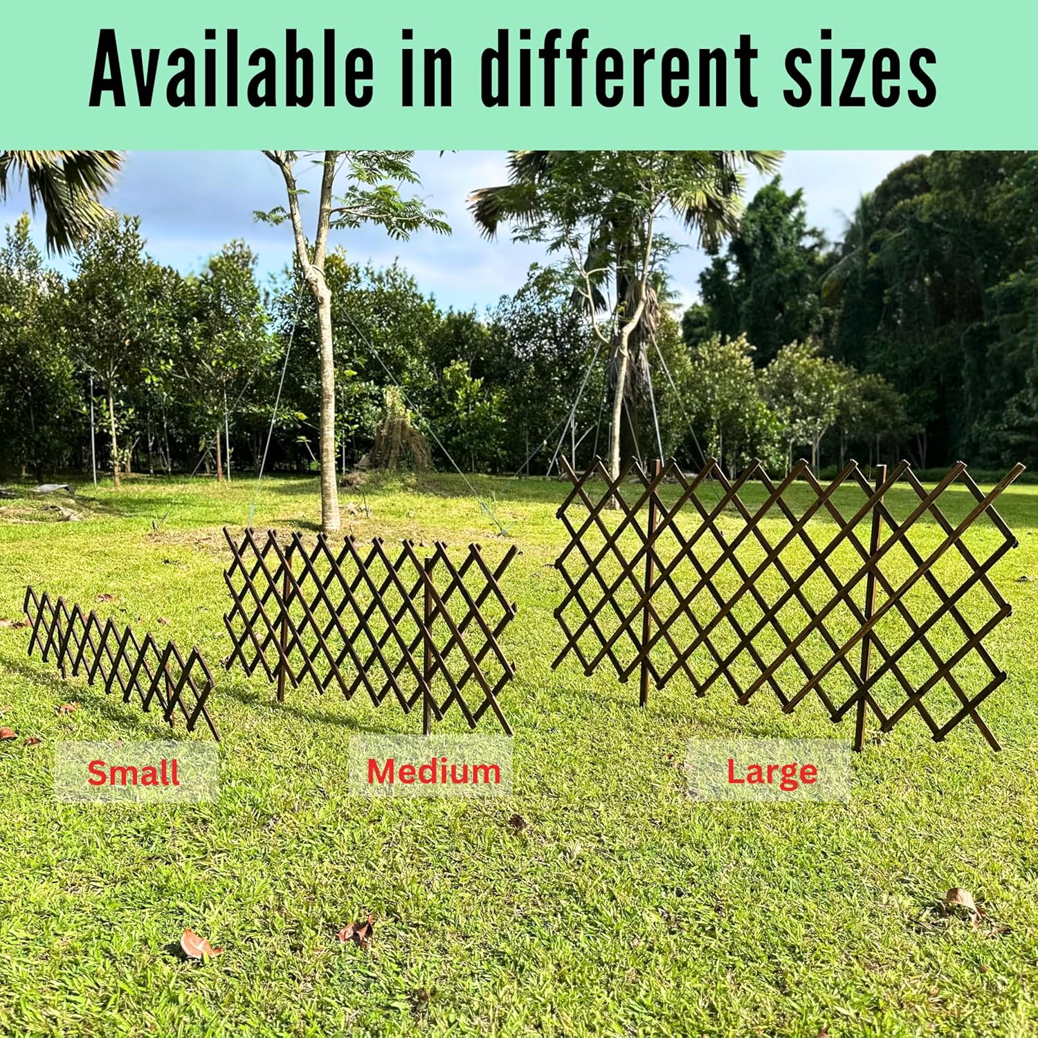 ShopLaLa Garden Fence (2 Pack, Total 12ft (L)) Wooden Lattice Panels for Outside Flower Edging Landscape Patio Outdoor Decor, Expandable Wood Plant Trellis Fences and Gates, Animal Barrier for Dogs-VerdiqueGarden