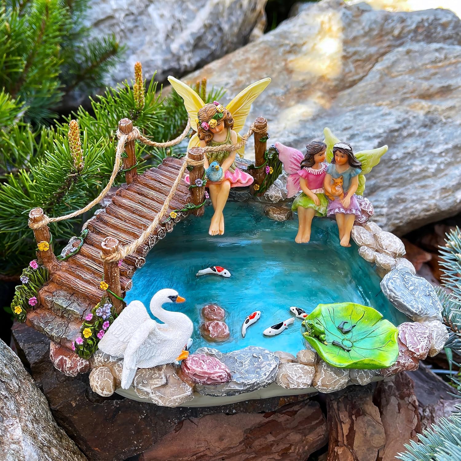 Mood Lab Fairy Garden Fish Pond Kit - Miniature Bridge Set of 6 pcs Fairy Garden Figurines & Accessories - Outdoor or House Decor-VerdiqueGarden