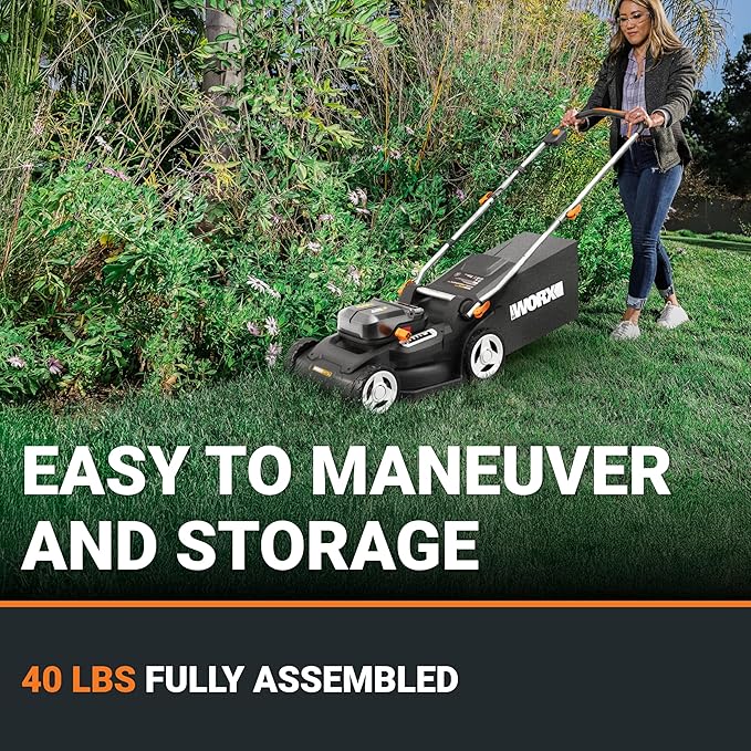 WORX 40V 17'' Cordless Lawn Mower for Medium Size Yards, 2-in-1 Electric Mower Cuts to Edge, Compact & Lightweight Push Lawn Mower with 6-Position Height Adjustment – 2 Batteries & Charger Included-VerdiqueGarden